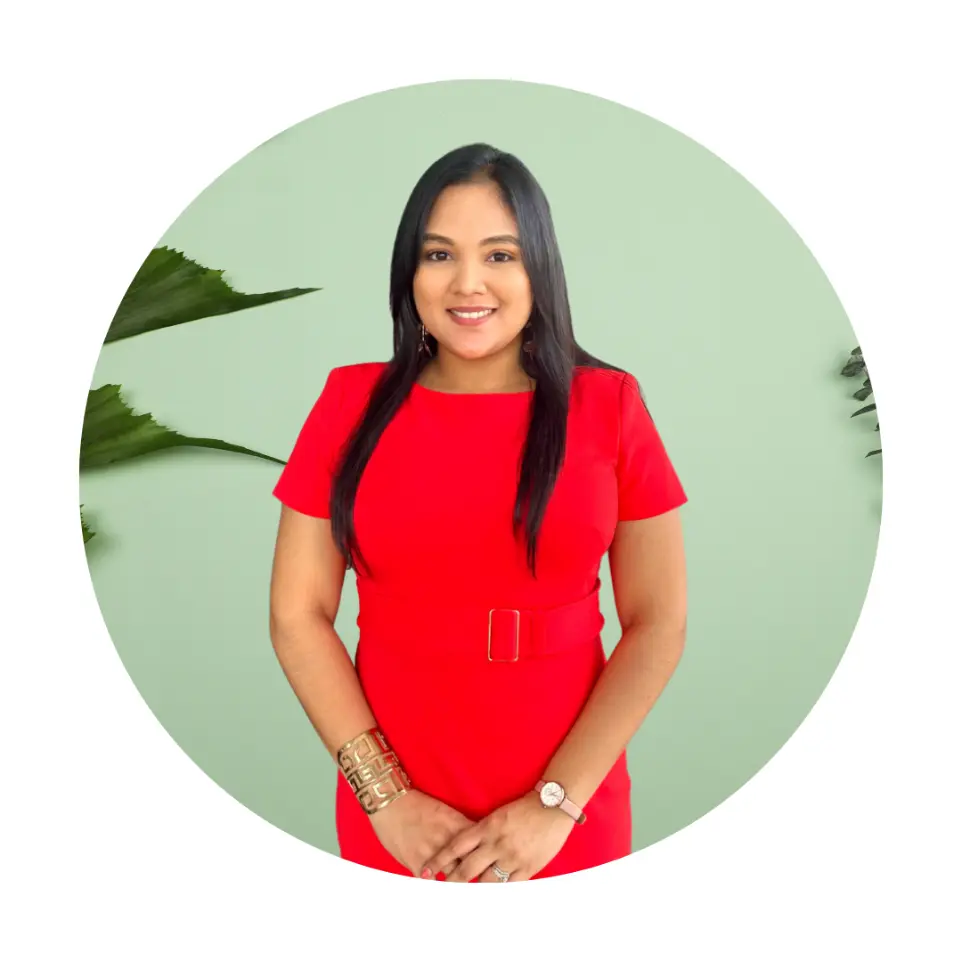 CEO of apex digital solutions in a red dress